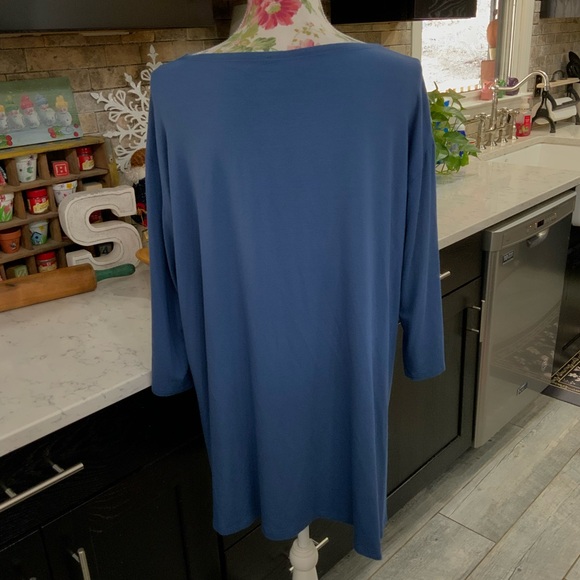 Eileen Fisher XL Neptune Stretch Jersey Asymmetric Tunic Top 3/4 Sleeve Blue - Picture 5 of 12